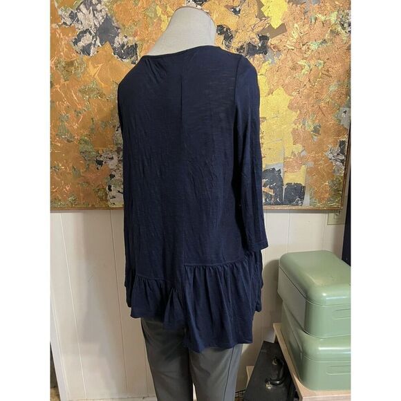 Alembika Womens 2 Large Cara Crinkle Top Ruffle Bottom Navy Blue Tunic Pockets - Picture 8 of 13